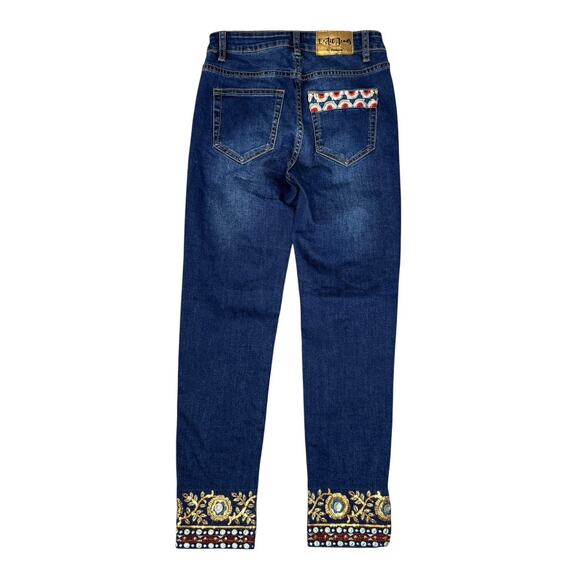 DESIGUAL Exotic Sequin Embroidered Metallic Floral Zip Ankle Skinny Jeans Sz 24 - Picture 6 of 11